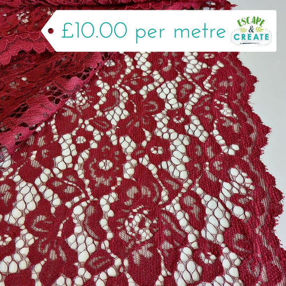 Lace (Corded Knitted Floral) in Plain Maroon