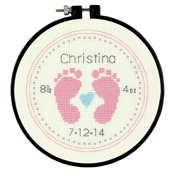 Cross Stitch Kit with Hoop - Baby footprints
