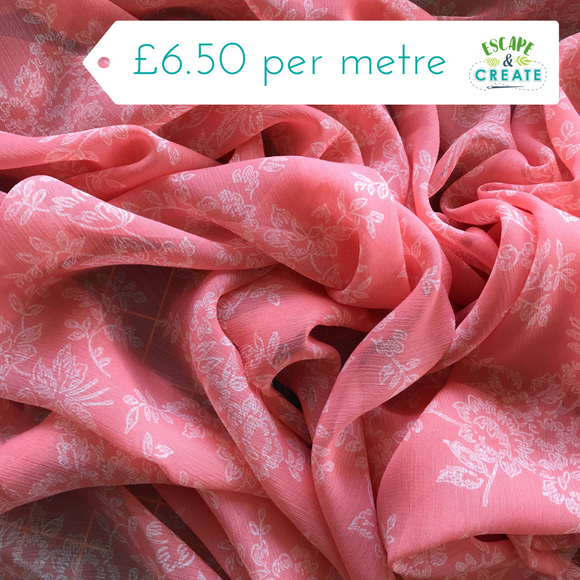 REMNANT Chiffon Floral Crinkle on Pink (140cm wide x 270cm)