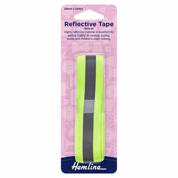 Reflective Sew In Tape 2m x 25mm in Yellow