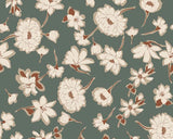 Linen Cotton Blend Rust Floral on Green