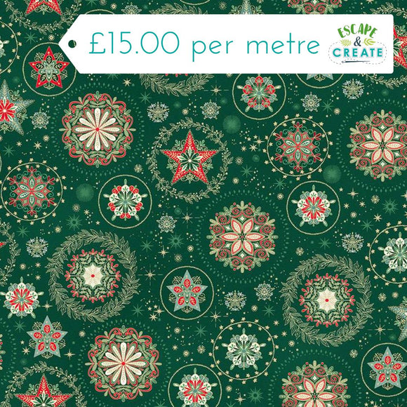 Makower Christmas Good Tidings Snow Crystal Green