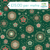 Makower Christmas Good Tidings Snow Crystal Green