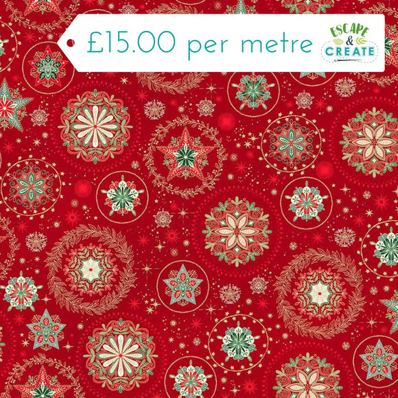 Makower Christmas Good Tidings Snow Crystal Red