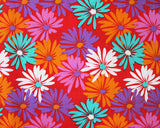 Polycotton Mindy Florals Spring Daisies Red