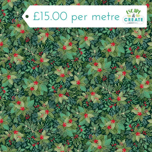 Makower Christmas Good Tidings Holly Bush Dark Green