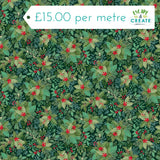 Makower Christmas Good Tidings Holly Bush Dark Green