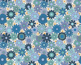 Polycotton Mindy Florals Retro Vibes Blue/White