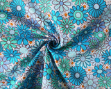 Polycotton Mindy Florals Retro Vibes Blue/White