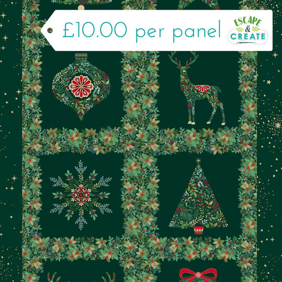 Panel (Christmas) Good Tidings Table Runner on Dark Green (49)