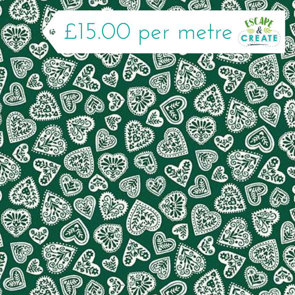 Makower Christmas Scandi Hearts Green