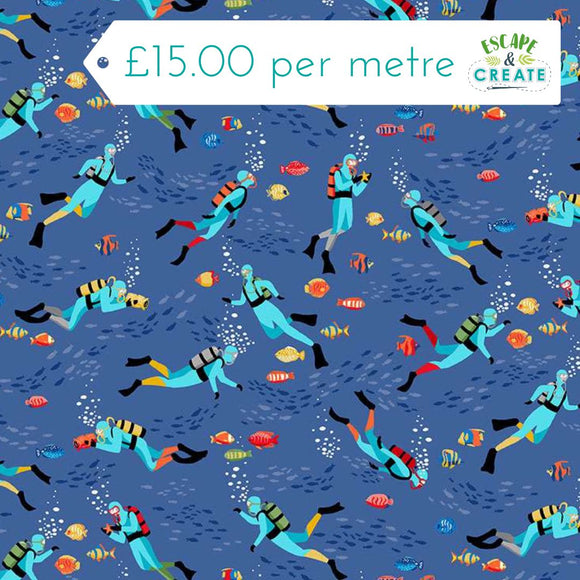 Makower Deep Blue Sea Divers Dark Blue