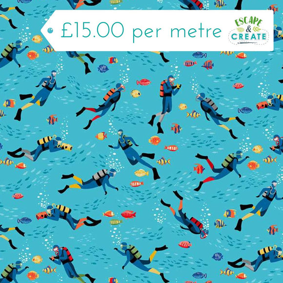 Makower Deep Blue Sea Divers Light Blue