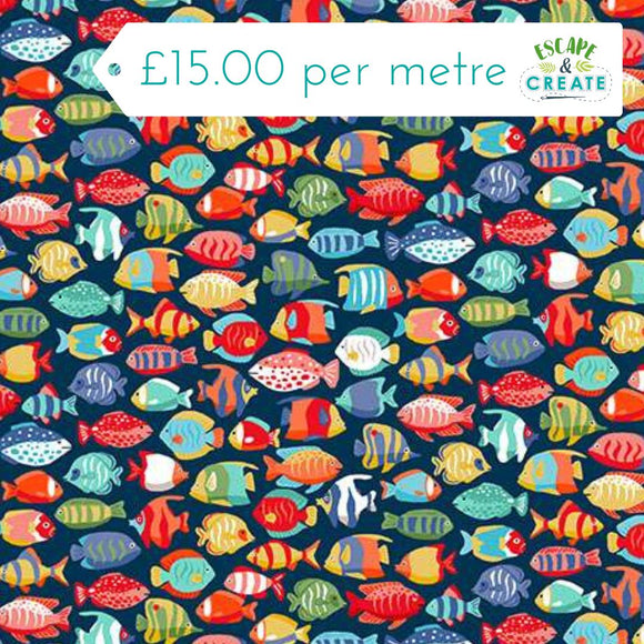 Makower Deep Blue Sea Fish Shoal Dark Blue