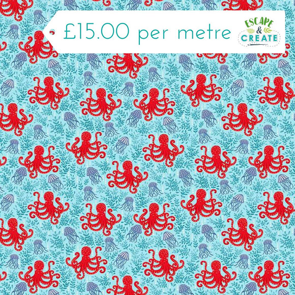 Makower Deep Blue Sea Octopus Light Blue