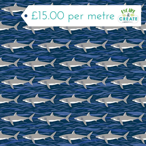 Makower Deep Blue Sea Sharks Dark Blue