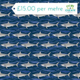 Makower Deep Blue Sea Sharks Dark Blue