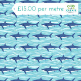 Makower Deep Blue Sea Sharks Light Blue