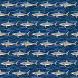 Makower Deep Blue Sea Sharks Dark Blue