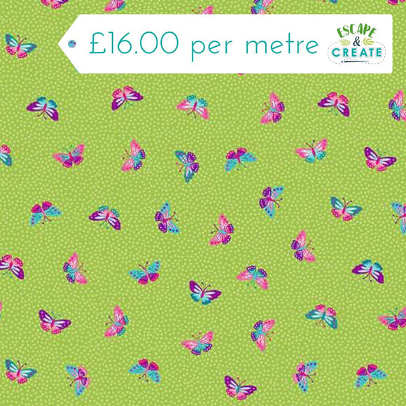 Makower Tropica Butterflies Green