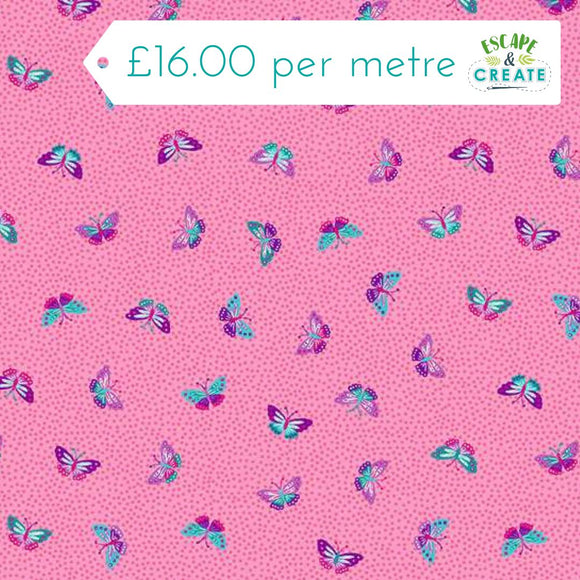 Makower Tropica Butterflies Pink