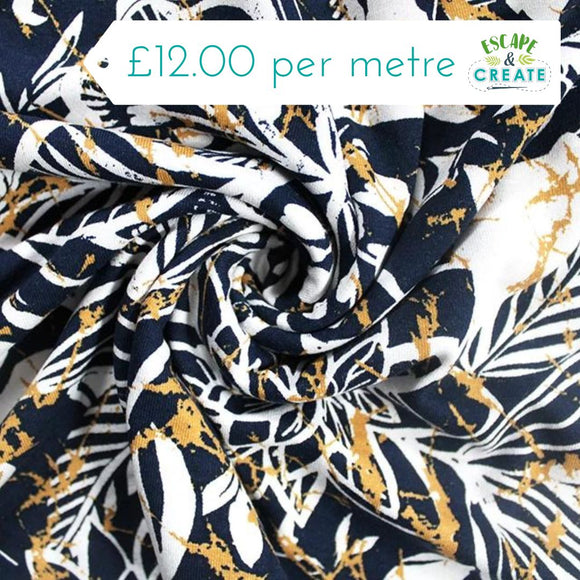 Jersey Abstract Floral on Dark Navy (Viscose)