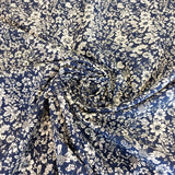 Cotton Poplin Subtle White Floral on Navy Blue