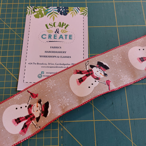 Ribbon 63mm Wire Edged Snowmen