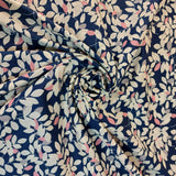 REMNANT Cotton Lawn (Pima) Candy Leaf on Navy (140cm wide x 130cm)