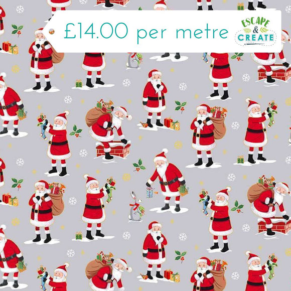 Makower Christmas Merry Santa on Grey