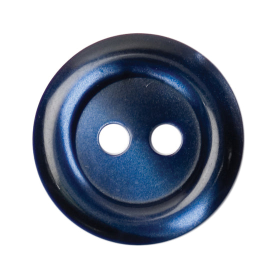 Button 15mm Round 2 Hole Shadow Rimmed Navy Blue