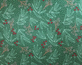 Polycotton Christmas Dotty Holly Green