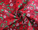 Polycotton Christmas Poinsettias Red
