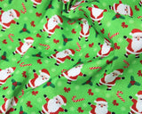 Polycotton Christmas Santa Canes on Green