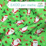 Polycotton Christmas Santa Canes on Green