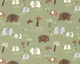 Jersey Elephants on Green (Cotton)