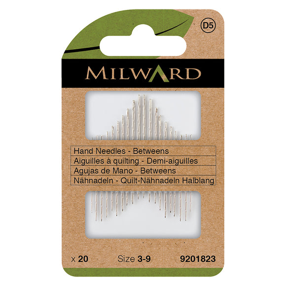 Hand Sewing Needles - Betweens/Quilters Asstd Sizes 3-9 (pack of 20) by Milward Green