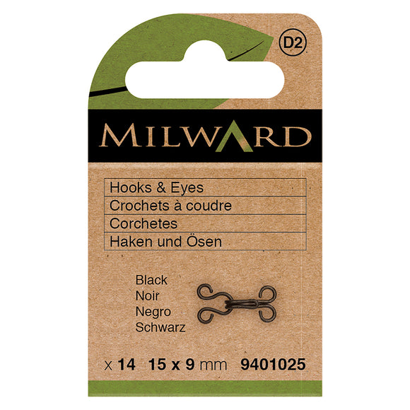 Hooks & Eyes Size 2 Medium Black by Milward Green