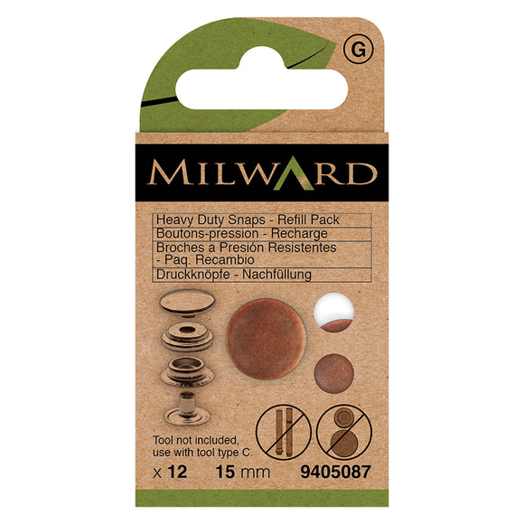 Snaps Heavy Duty Refill Pack 15mm Bronze (12 sets) by Milward Green