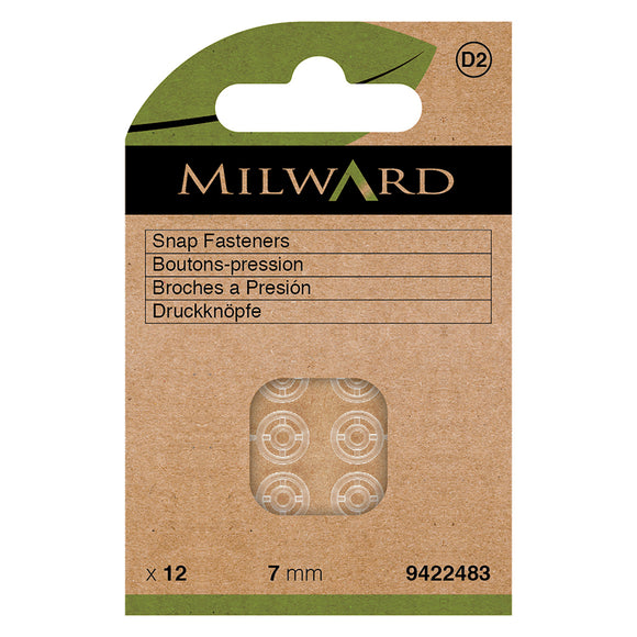 Snap Fasteners 7mm Sew On in Clear (Invisible) by Milward Green (12 sets)