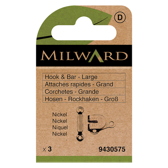 Hook & Bar Fasteners Large Nickel by Milward Green