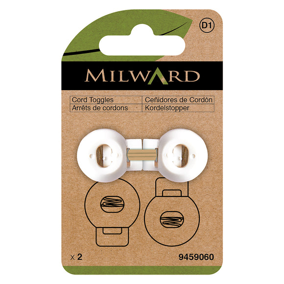 Cord Toggles 6mm White (pack of 2) by Milward Green