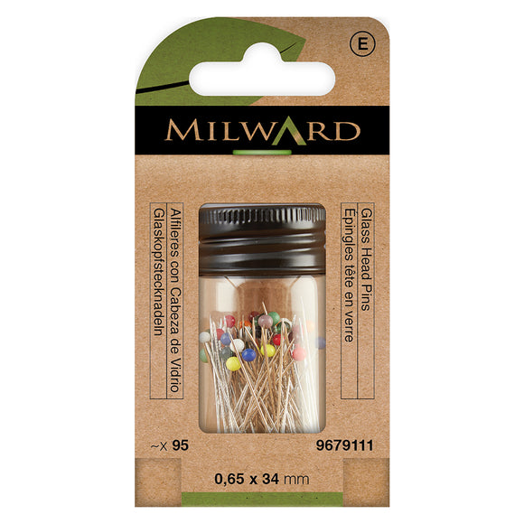 Pins Glass Head 34mm (pack of 95) by Milward Green
