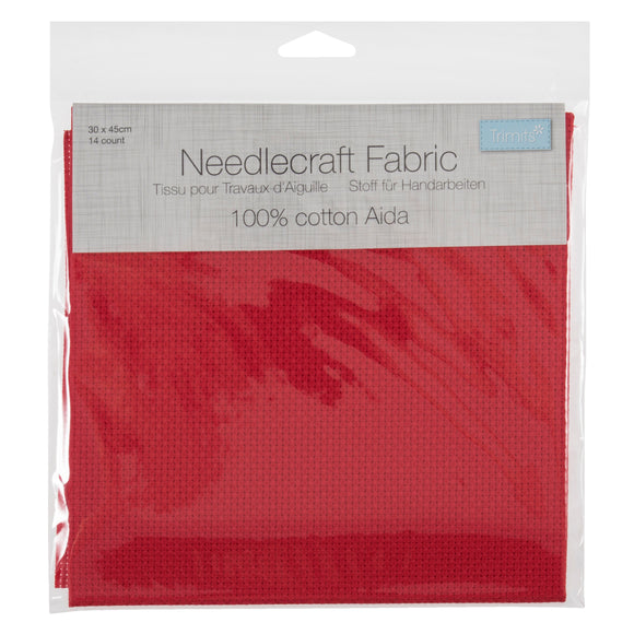 Aida Needlecraft Fabric 14 Count 30cm x 45cm Red