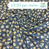 Viscose Twill Ochre Small Flower on Navy