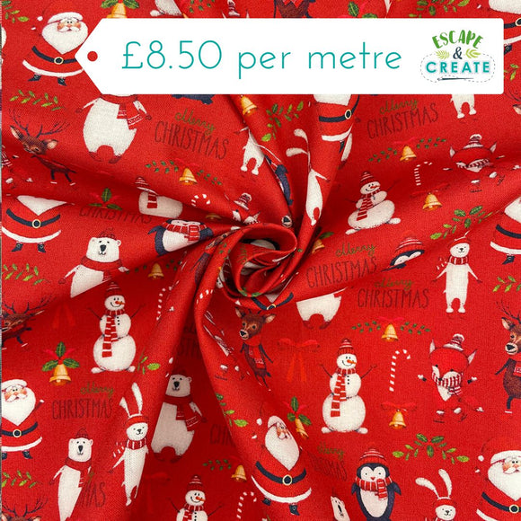 Cotton Merry Christmas on Red