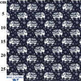 Cotton Poplin Ivory Elephants on Navy