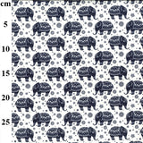 Cotton Poplin Navy Elephants on Ivory