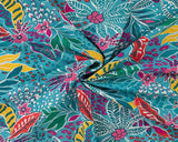 REMNANT Viscose Slub Floral Blue (145cm wide x 200cm)