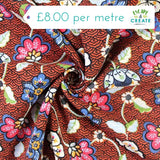 Viscose Cotton Lawn Clover Floral on Rust